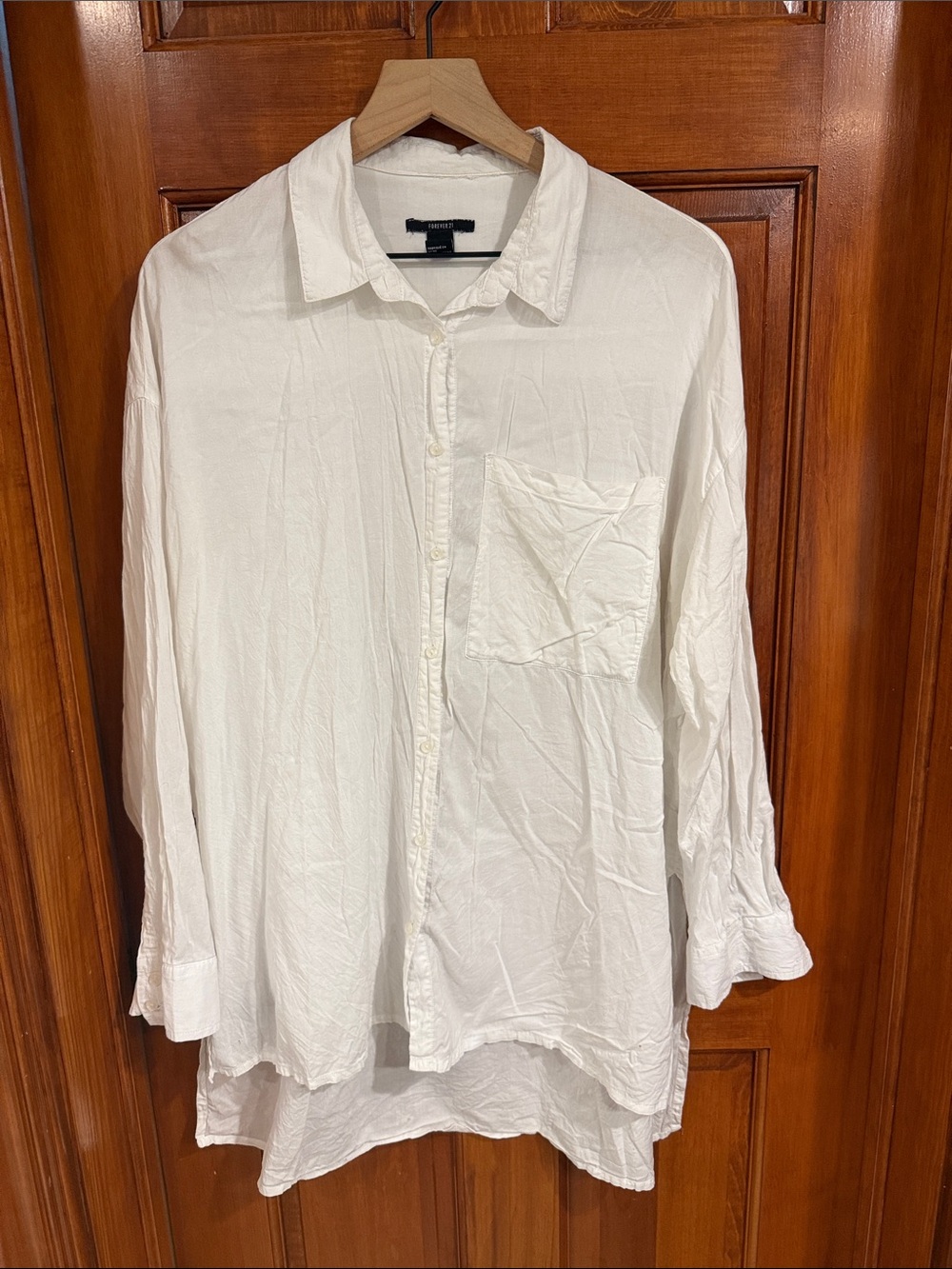 White Button-Up Long Sleeve Shirt - cover up Classic Casual